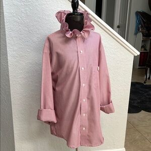 Brooks Brothers Pink Stripe Ruffle Collar Button-Up Blouse